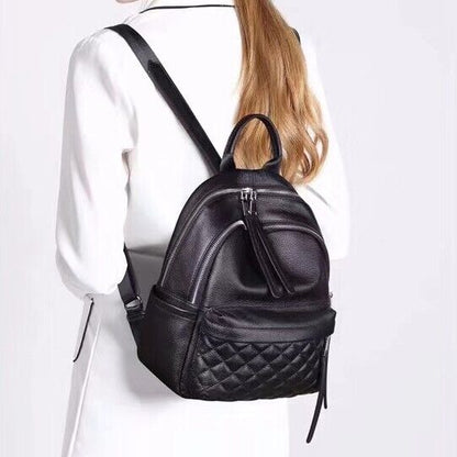 Top Cow Leather Black Backpack, Soft Leather Women's rucksack Travel Bag