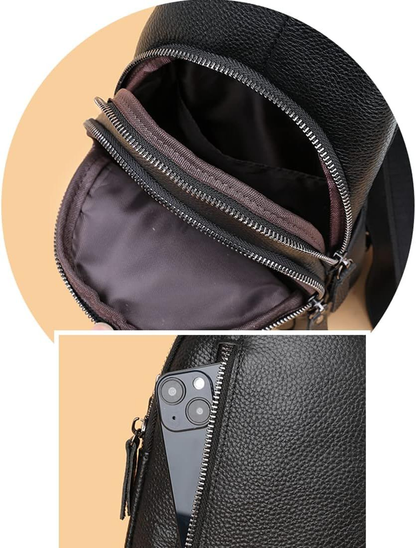 Mens Sling Bag Small Genuine Leather Chest Shoulder B-black-genuine