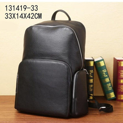 Top Cow Leather Black Men's bag, Soft Leather Large Capacity Backpack Travel Bag