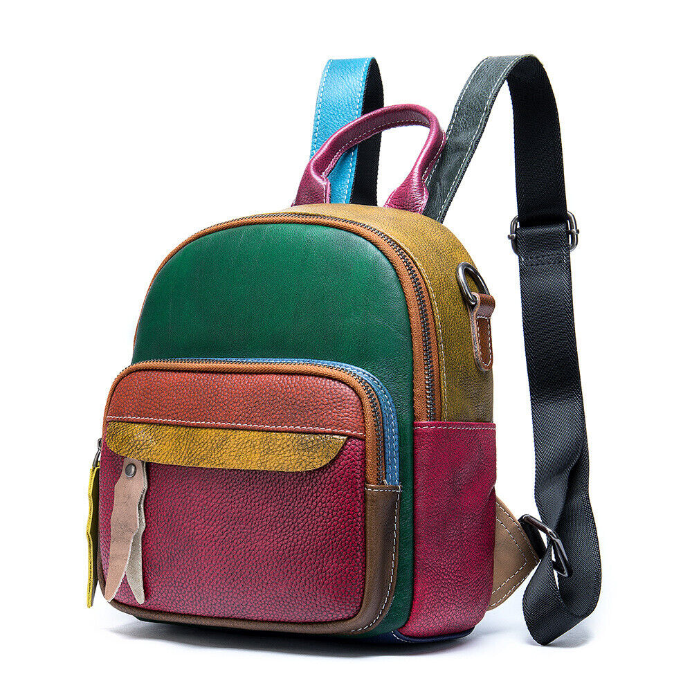 Women's Backpack, Designer Genuine Leather Multi-color Small Travel Rucksack Bag