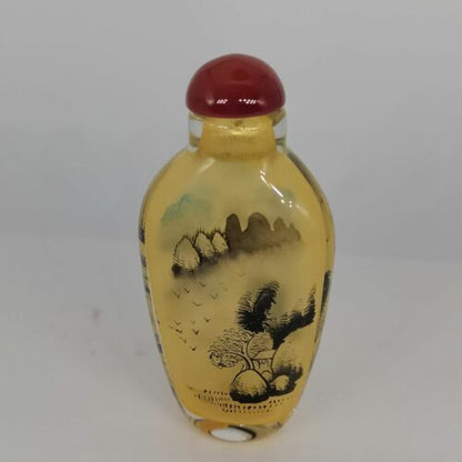 Chinese Old Beijing Glaze Inside Painting Landscape Exquisite Snuff Bottle Art