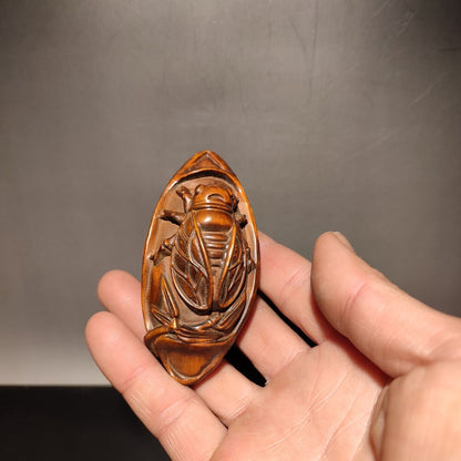 vintage christmas elf presents lucky cicada bamboo gift happy wood carved statue