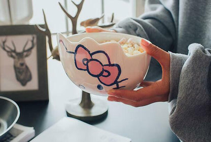 Cute Hello Kitty Ceramic Oatmeal Salad Fruit Soup Noodle Bowl Rice Bowl