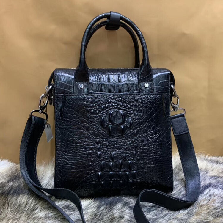 Handcrafted SiameseCrocodile Skin Leather Men's Business Handbag Shoulder Bag