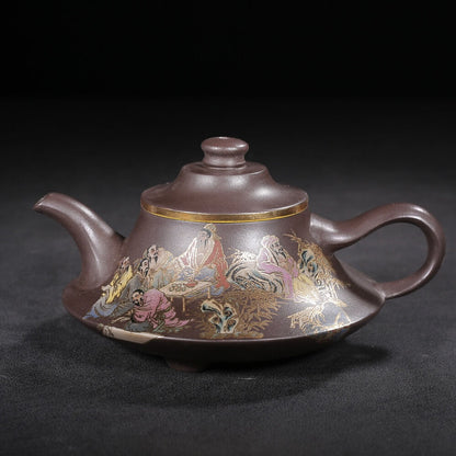 Chinese Yixing Zisha Clay Handmade Exquisite Teapot（ 竹林七贤 盖款：汪宝根）