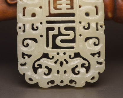 Chinese Top Natural Hetian Jade Carved Dragon Phoenix Statue White Jade Pendant