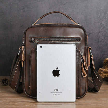 Men's Real Cow Leather Vintage Messenger/Shoulder Bag Crossbody Bag 8" Handbags