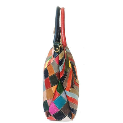 Top Genuine Leather Multi-color Tote Handbag, New Designer Women's Shoulder Bags