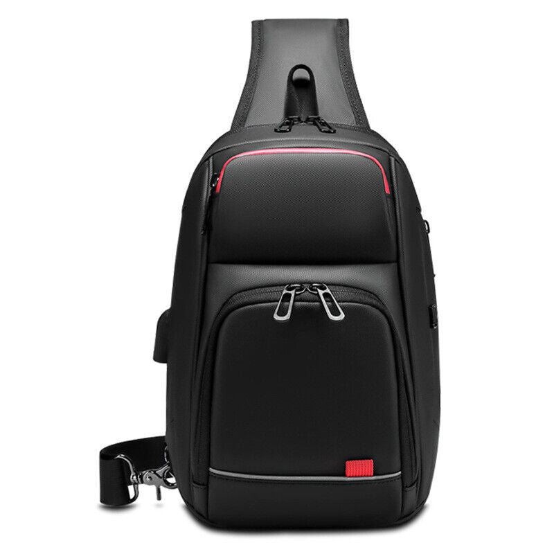 Men's Sling Backpack Oxford cloth Waterproof Crossbody Bag USB Port Sport Bags