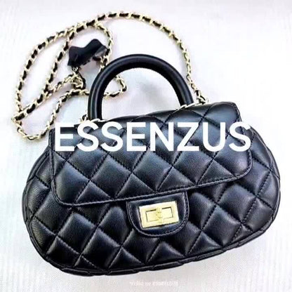 Quilted Lambskin Leather Small Flap Purse Tote Clutch Shoulder Bag w/ Gold Chain