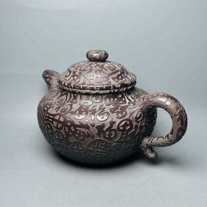 Vintage Chinese Yixing Purple Clay Teapot Zisha Ceremony Carving Collectible Art