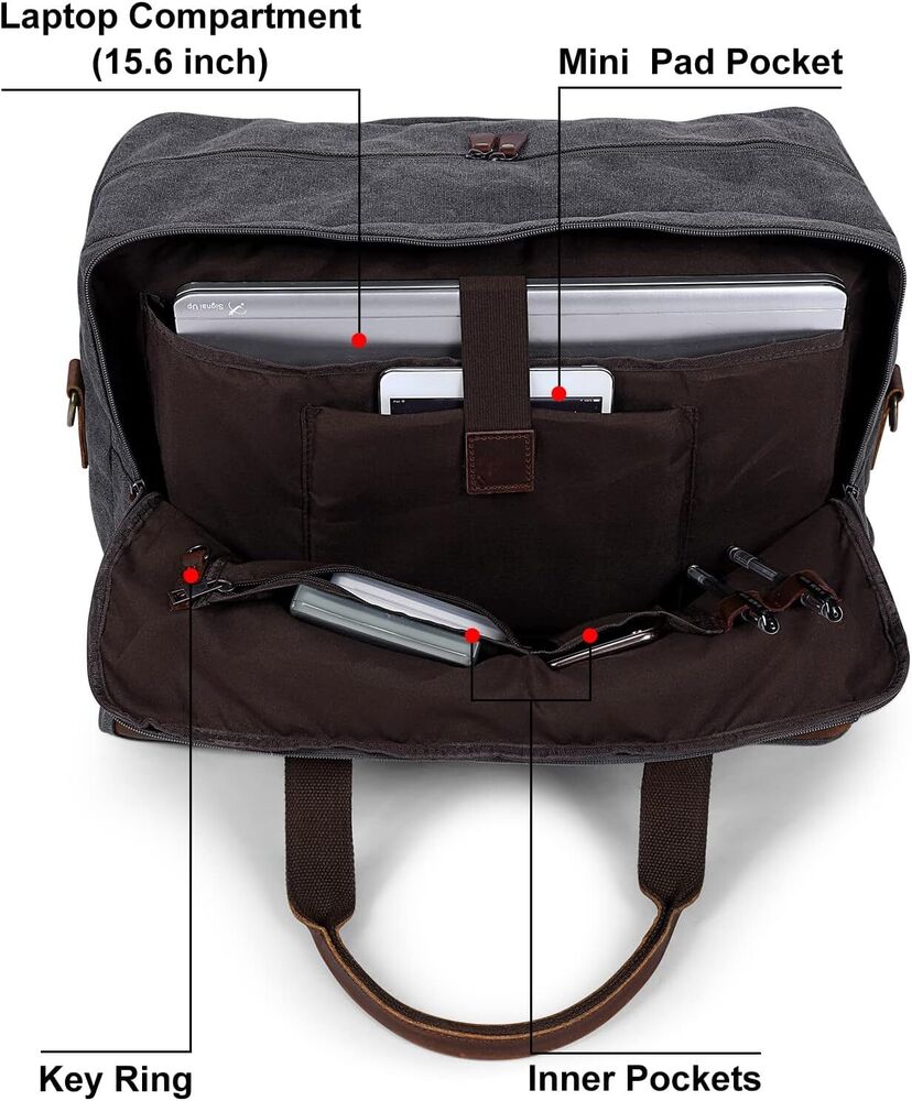 S-ZONE Mens Canvas Travel Duffel Bag Weekend Overnight with Dark Grey