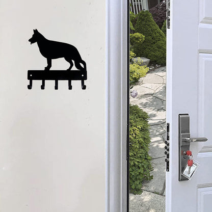German Shepherd Key Rack Dog Leash Hanger - 9 inch/ 6 inch Wide Metal Wall Art