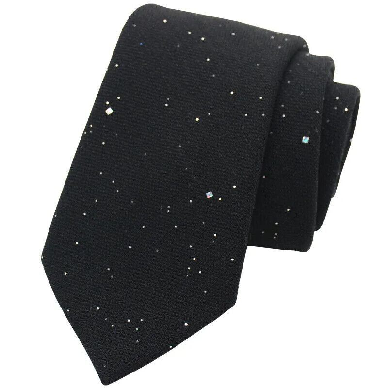 Men Neckties 8cm Width Shiny Linen Cotton Solid Sequin Women Neckwear Casual Tie