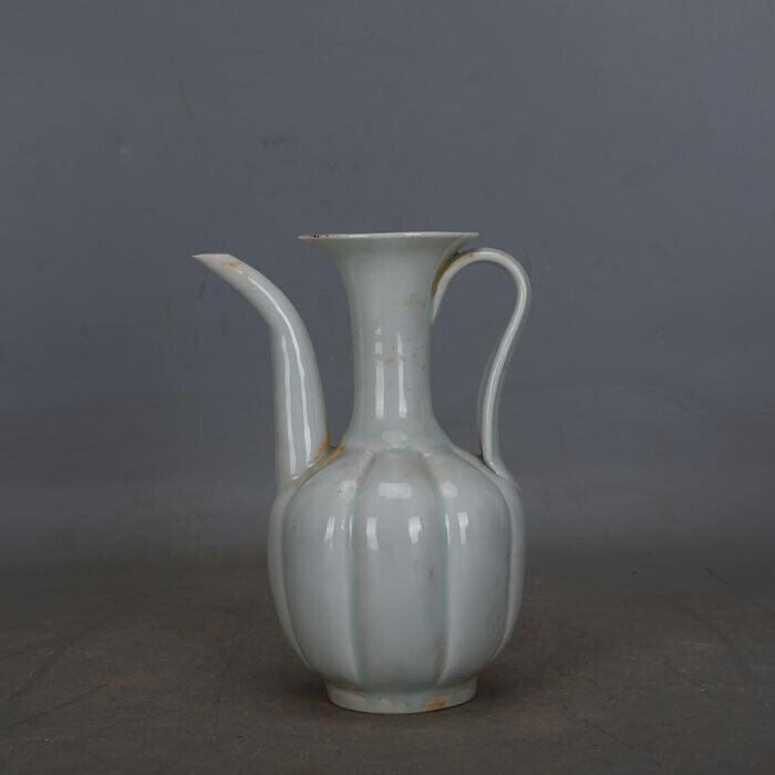 China Song Dynasty Hutian Kiln Blue Glazed Gourd Ridge Neck Porcelain Pot