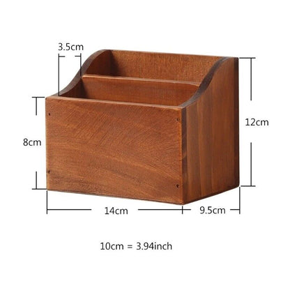 Storage Box Wooden Desktop Organizer Bins Retro Remote Control Phone Pen Holders