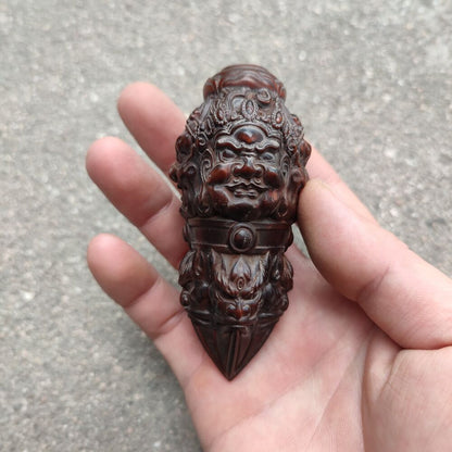 Vintage Wooden Ornaments Boxwood Carving Buddha Statue Figurine Good Triangle