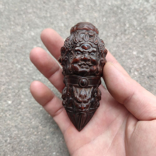 Vintage Wooden Ornaments Boxwood Carving Buddha Statue Figurine Good Triangle
