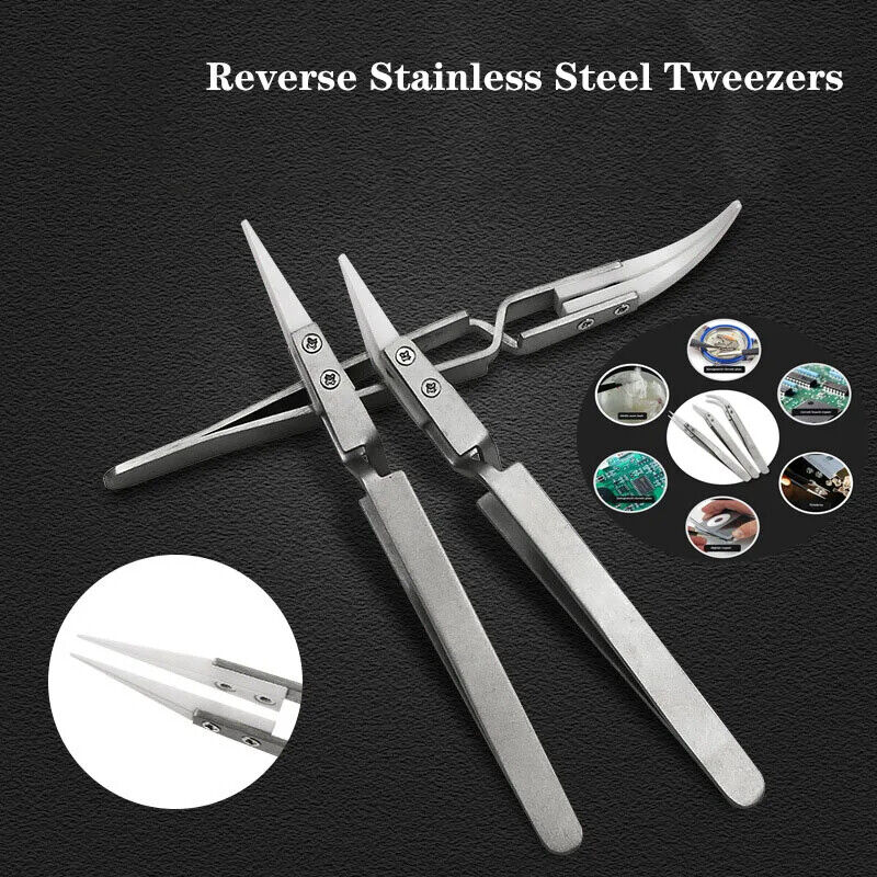 Tweezers Ceramic Stainless Steel Straight Elbow Tips Anti-Static Soldering Tools