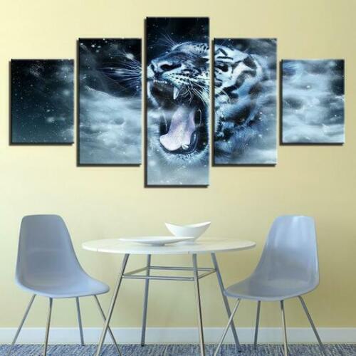 Abstract art Roaring Tiger 5 Piece Canvas Print Wall Art Home Decor Cuadros