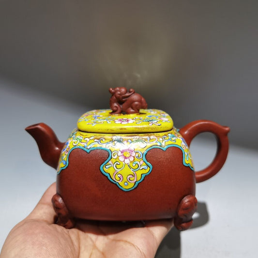 vintage chinese yixing purple clay teapot zisha ceremony carving beast teaware
