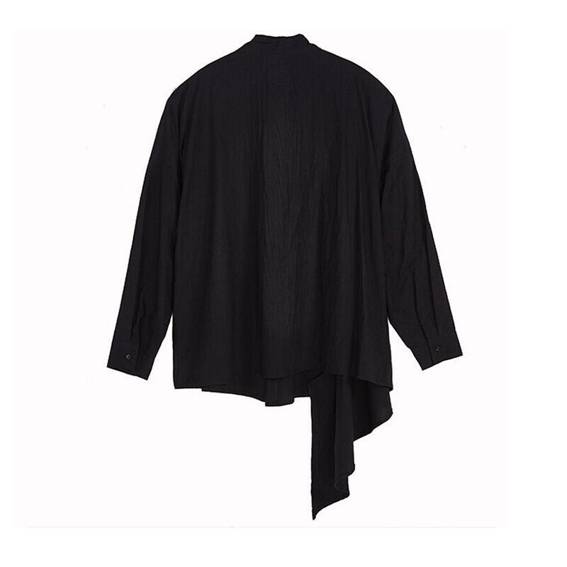 Men Japanese Casual Loose Oversize Shirt Black Harajuku Samurai Baggy Top Blouse