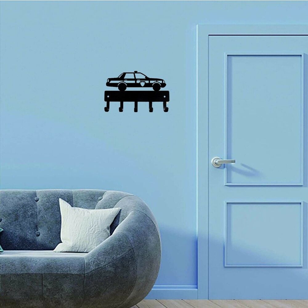 Police Car Key Rack with 5 Hooks Hook Up Hanger Pretty Artwork Shape Decoration