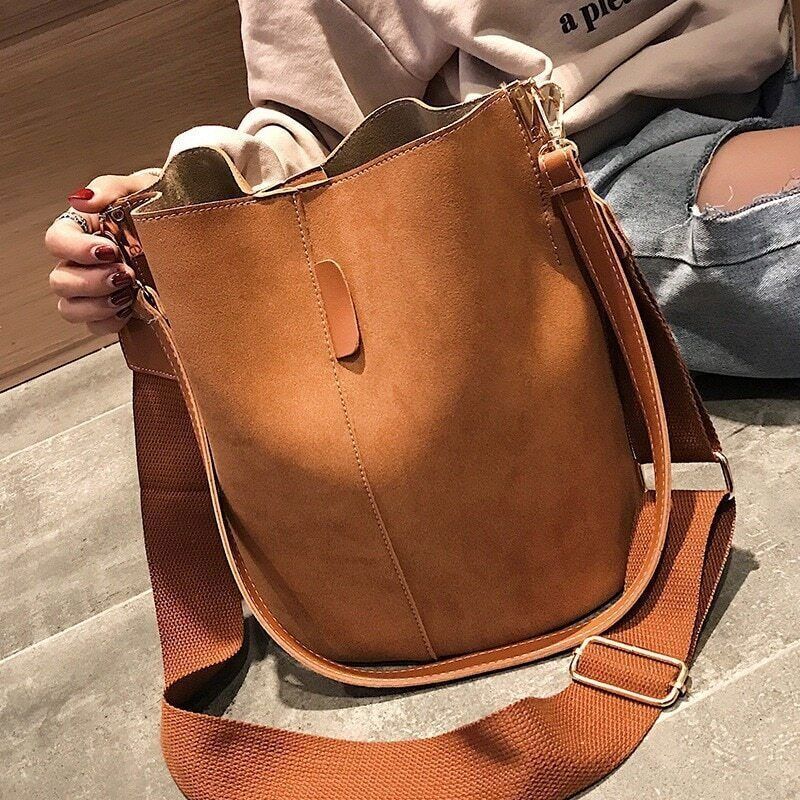 Ladies Bucket PU Shoulder Bag Shoulder Broadband Female Handbag