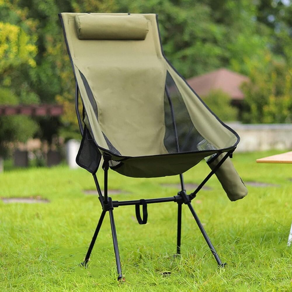 Ultralight High Back Outdoor Folding Camping Chair with Pillow and Cup Bag Beach