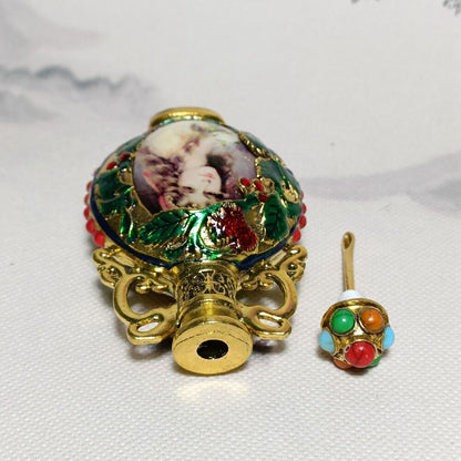 vintage Beijing chinese cloisonne snuff bottle box young women Painted souvenir