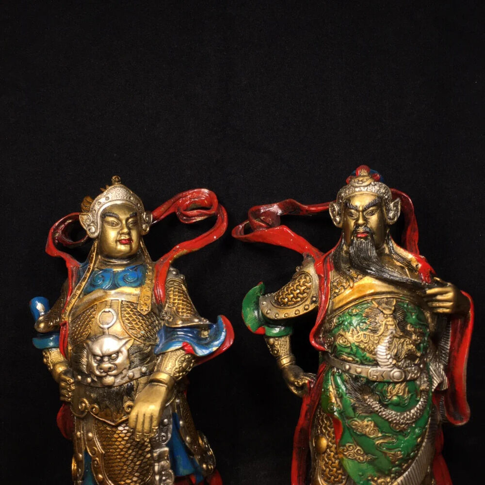 10"Tibet Temple Bronze Painted GuanYu Veda Door Guardian God Worship Hall house