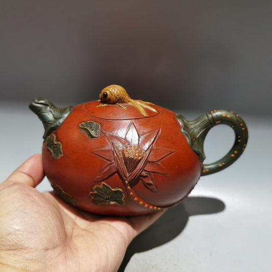 Chinese Yixing Zisha Clay Handmade Exquisite lotus fish Teapot 品名：年年有余 底款：蒋燕庭