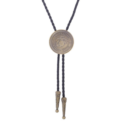 Men Bolo Tie Leather Chain Fashion United States Marine Corps Bronze Bow Necktie