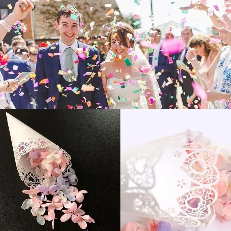 Confetti Cones 50Pcs Laser Cut Love Heart Lace Laying Candy Wedding Party Favors