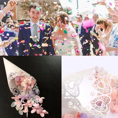 Confetti Cones 50Pcs Laser Cut Love Heart Lace Laying Candy Wedding Party Favors