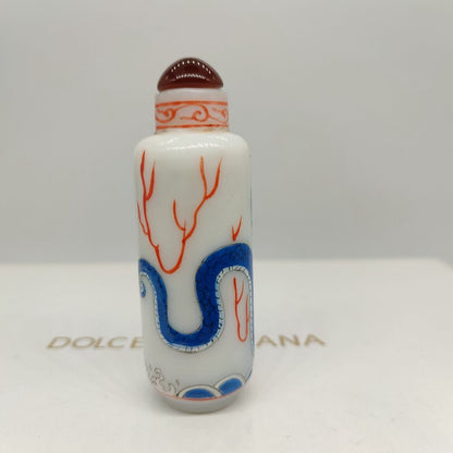 chinese peking glass snuff bottle painted dragon statue colored glaze collection