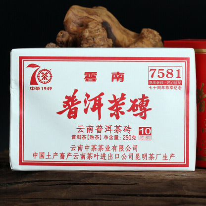 250g Zhongcha Aged Ripe Puer Brick CHINATEA Brand Zunxiang 7581 Pu-erh Tea Brick