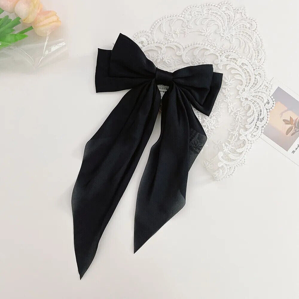 Women Hair Accessory Bowknot Long Strap Hairpin Temperament Back Spoon Pan Clips