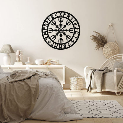 Metal Wall Art, Metal Viking Decor, Nordic Mythology Vegvisir Runes and Symbols