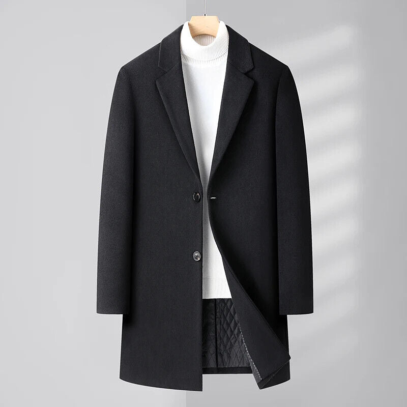 Men's Cashmere Elegant Gentleman Solid Color Plus Wool Coat Long Wool Coat