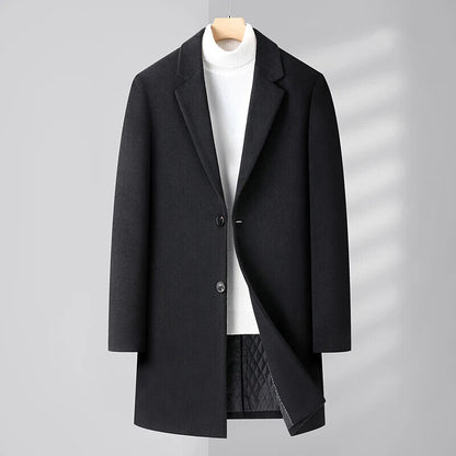 Men's Cashmere Elegant Gentleman Solid Color Plus Wool Coat Long Wool Coat