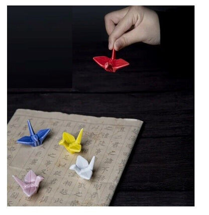 Pen Rest Ceramics Paper Cranes Chinese Calligraphy Writing Brush Holders 6x3.5cm