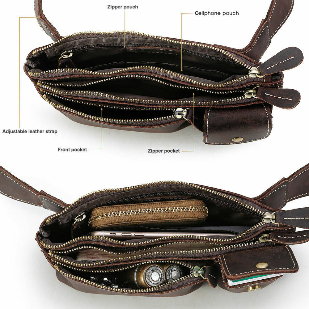 Mens Top Grain Leather Bum Waist Belt Bag Fanny Pack Sports Travel Running Pouch