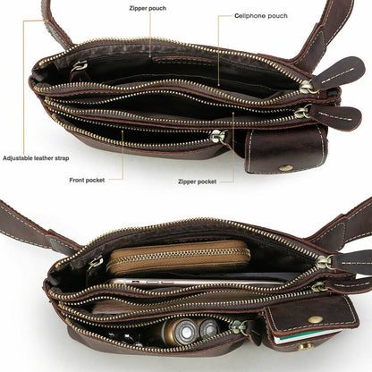 Mens Top Grain Leather Bum Waist Belt Bag Fanny Pack Sports Travel Running Pouch