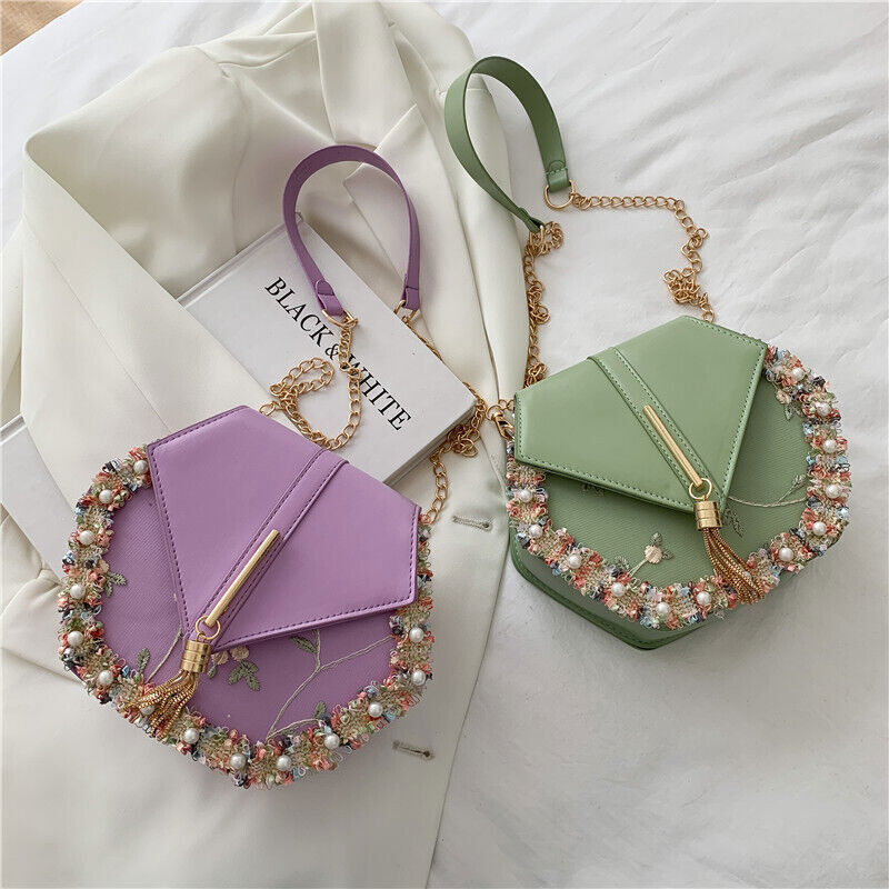 Tassel Women's Bag PU Leather Shoulder Bag Pearl Lace Crossbody Bags Handbags