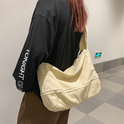 Women Canvas Shoulder Bag Unisex Student School Bag Travel Shoulder Bag