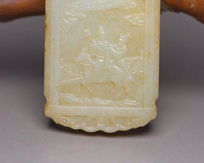 Chinese Beautiful Natural Hetian Jade Carving Figure Story Fine Pendant Jewelry
