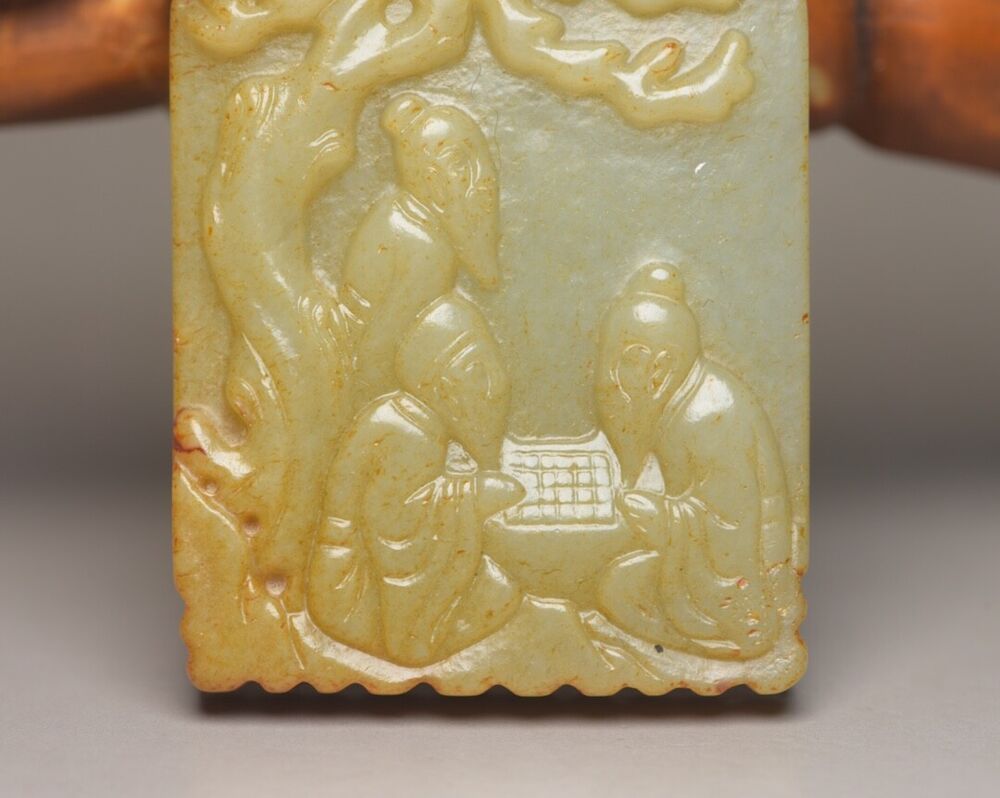 Chinese Old Natural Hetian Jade Carved Pine Figures Figurines Pendant Jewelry