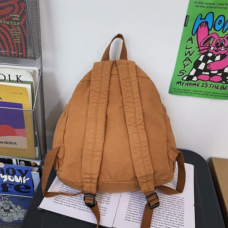 Ladies Canvas Girl Book Bag Brown Laptop Backpack Women Travel School Bag Cool