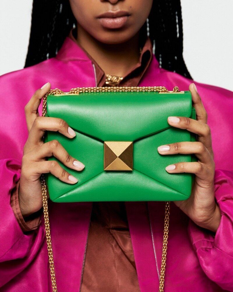 Genuine Leather Bag Handbag Golden Chain Shoulder Purse Green Tote Bag Crossbody